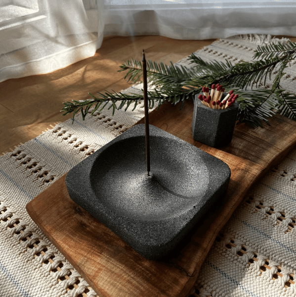 Etched Concrete Incense Holder + Bowl